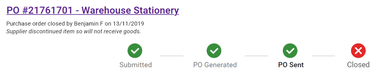 PO status showing as Closed