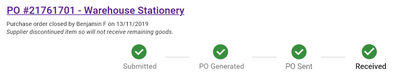 PO status showing as Received