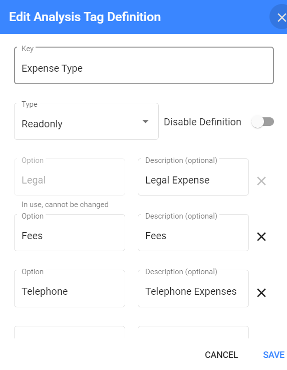 Read Only Analysis Tag Setup