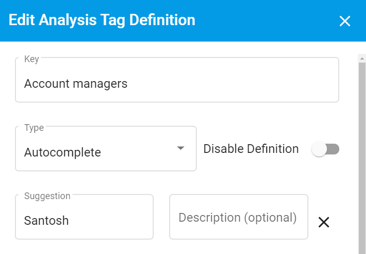 Analysis tags edit modal