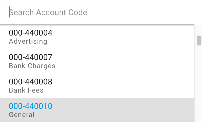 Account Code Drop-Down List