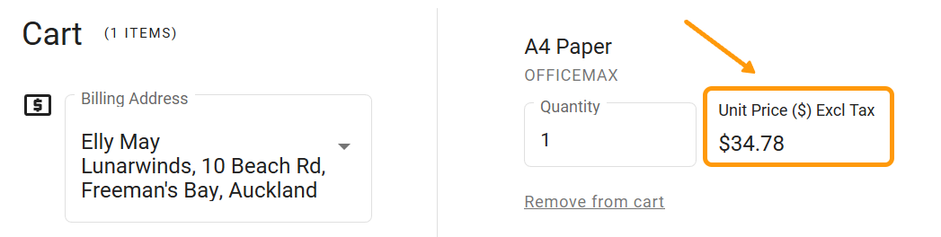 Tax exclusive prices shown in cart
