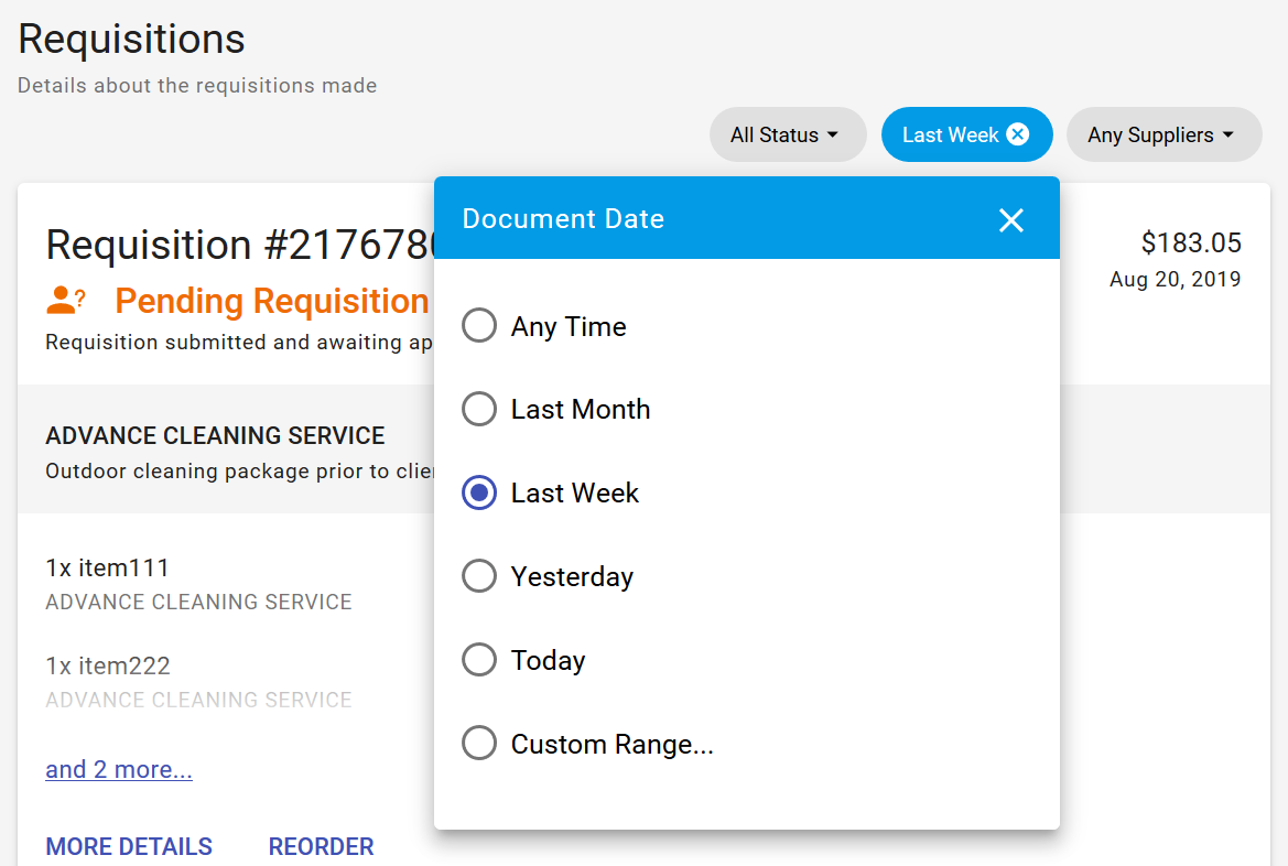 Date Filters in Requisitions page