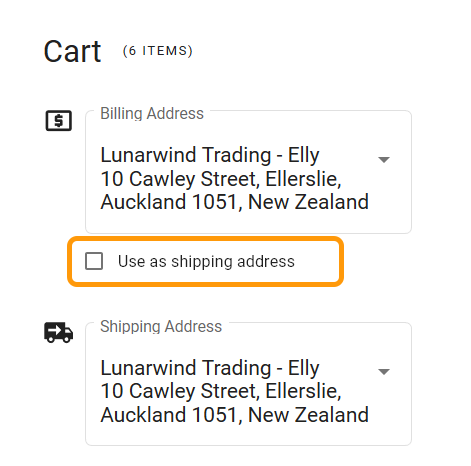 Checkbox to use the same address for shipping and billing in the Cart