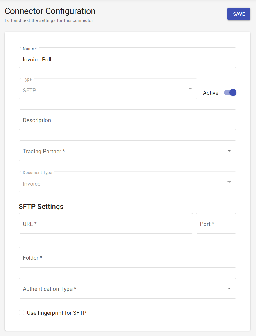 SFTP connector configuration page