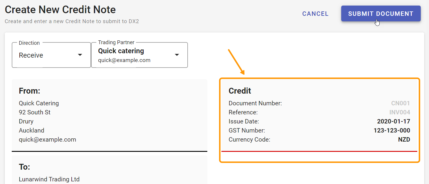 Error showing on a field in Credit Notes