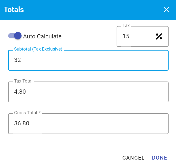 Modal for the totals field.