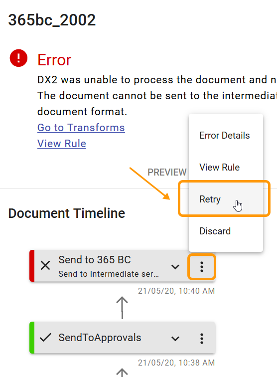 Retry option for a Document with an error