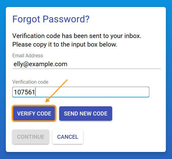 Verify Code button on the password reset screen.