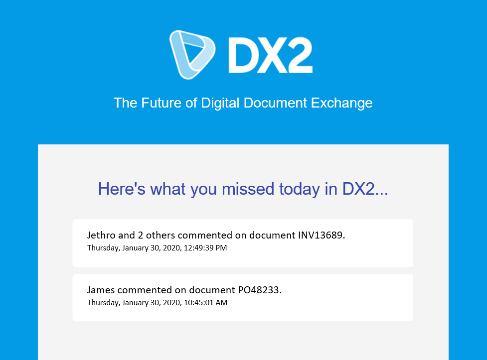 New consolidated notifications daily email from DX2