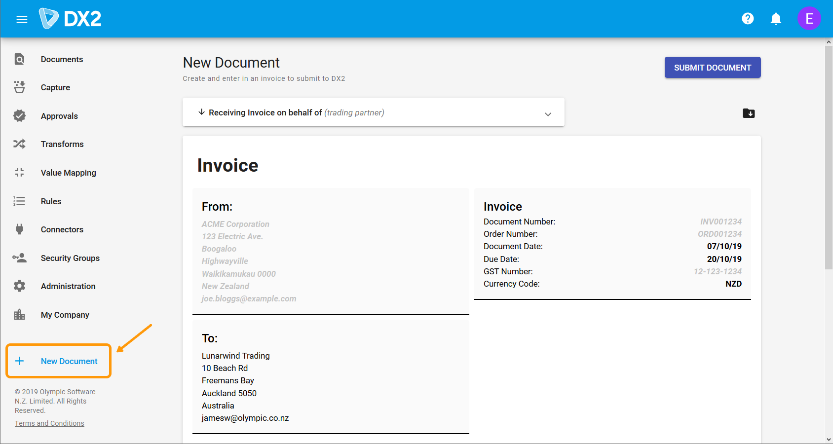 New Manual Document creation page